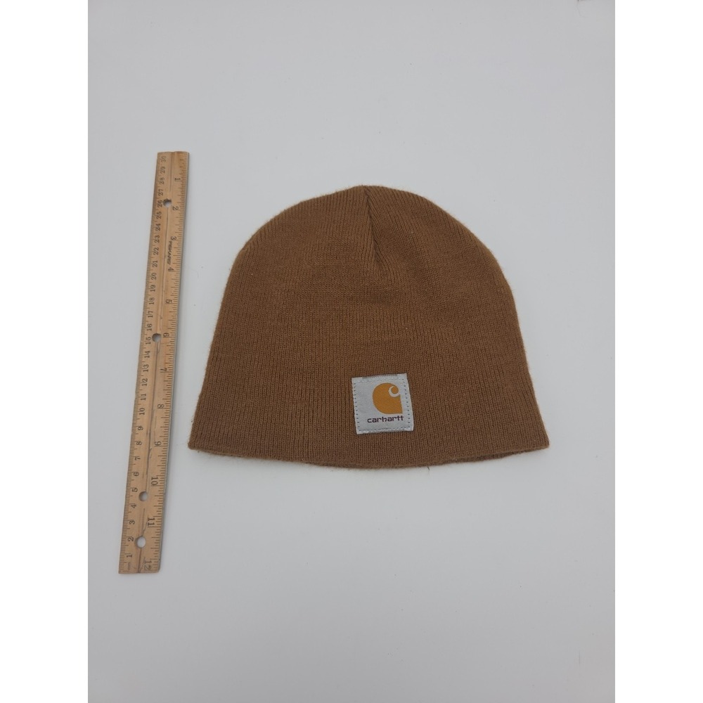 Carhartt Acrylic Beanie Knit Hat Brown Front Patch Y2K